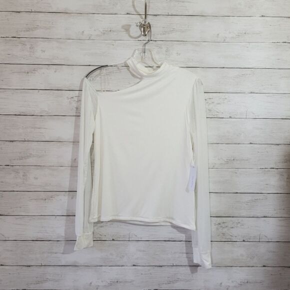 Six Fifty Boutique Cold Shoulder Sheer Sleeve Cream Off White Top Size Small - Picture 2 of 14